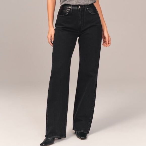 Abercrombie & Fitch Denim - Abercrombie & Fitch Curve Love ’90s Relaxed High Rise Faux Leather Jeans 23R